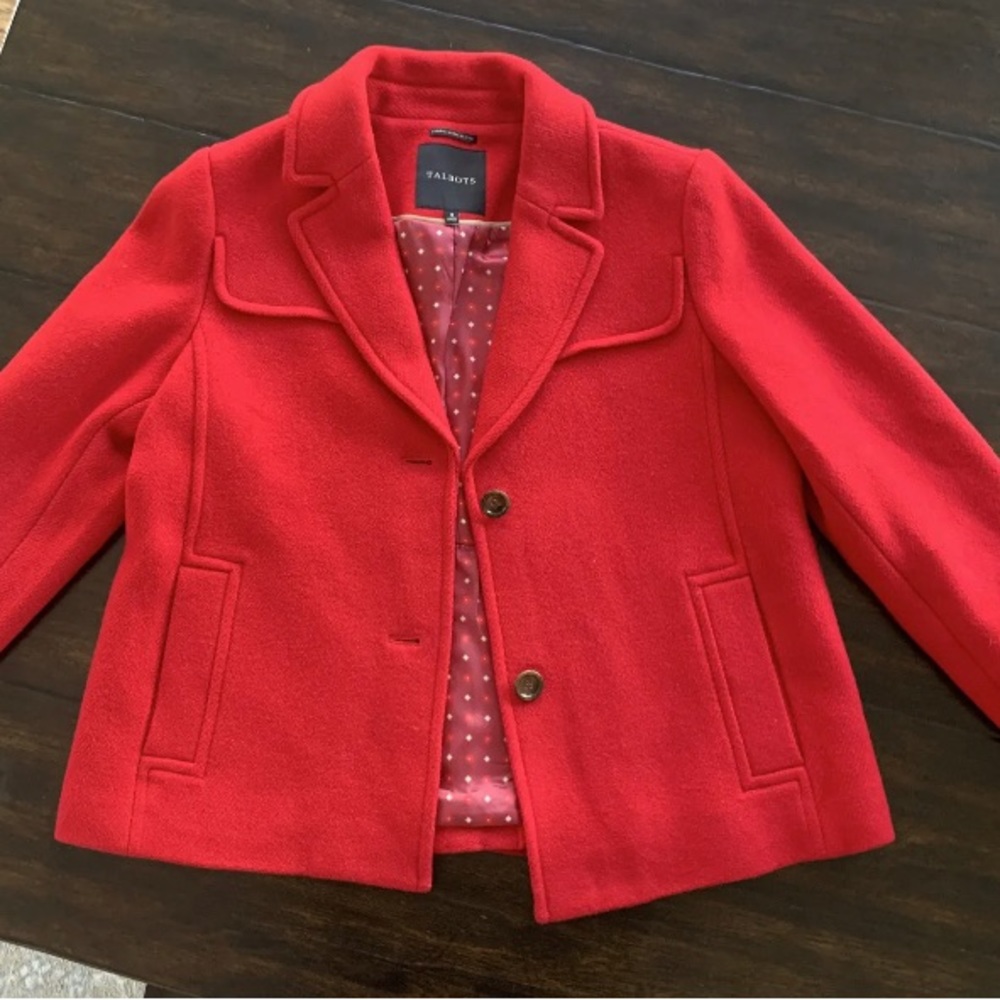 Talbots Red Wool Single Breasted Wool Short Coat -Women’s Size 12